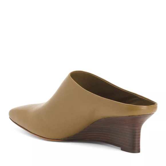 Vince Leather Benita Square Toe Slip On Clog Wedge Heel Pumps Cypress - Picture 2 of 10